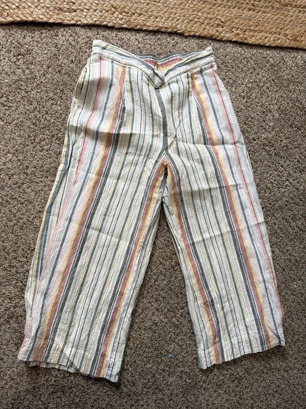 Beach lunch lounge striped linen blend pants S 3380